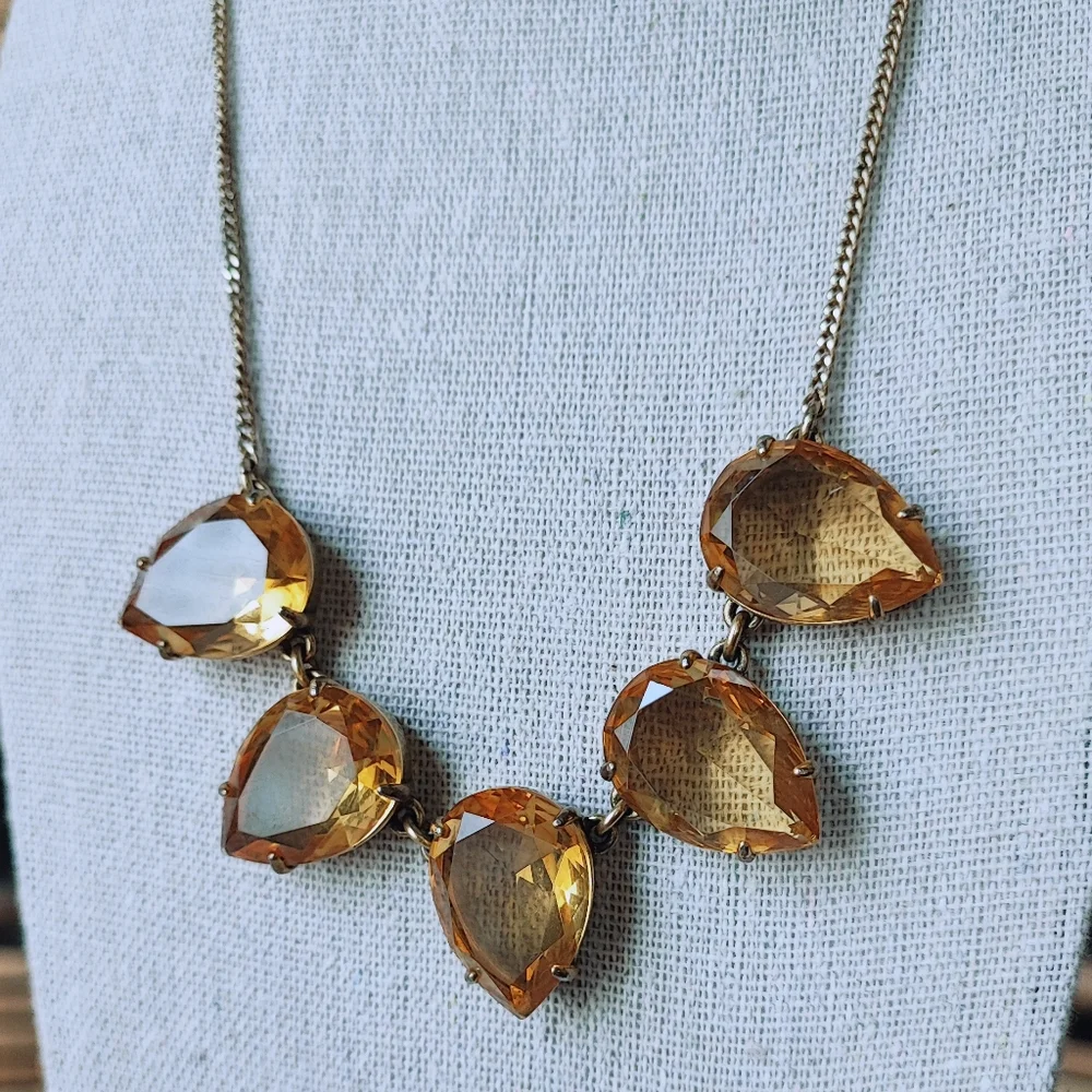J. Crew Brand Signed Teardrop Faceted Golden Honey Acrylic Statement Necklace